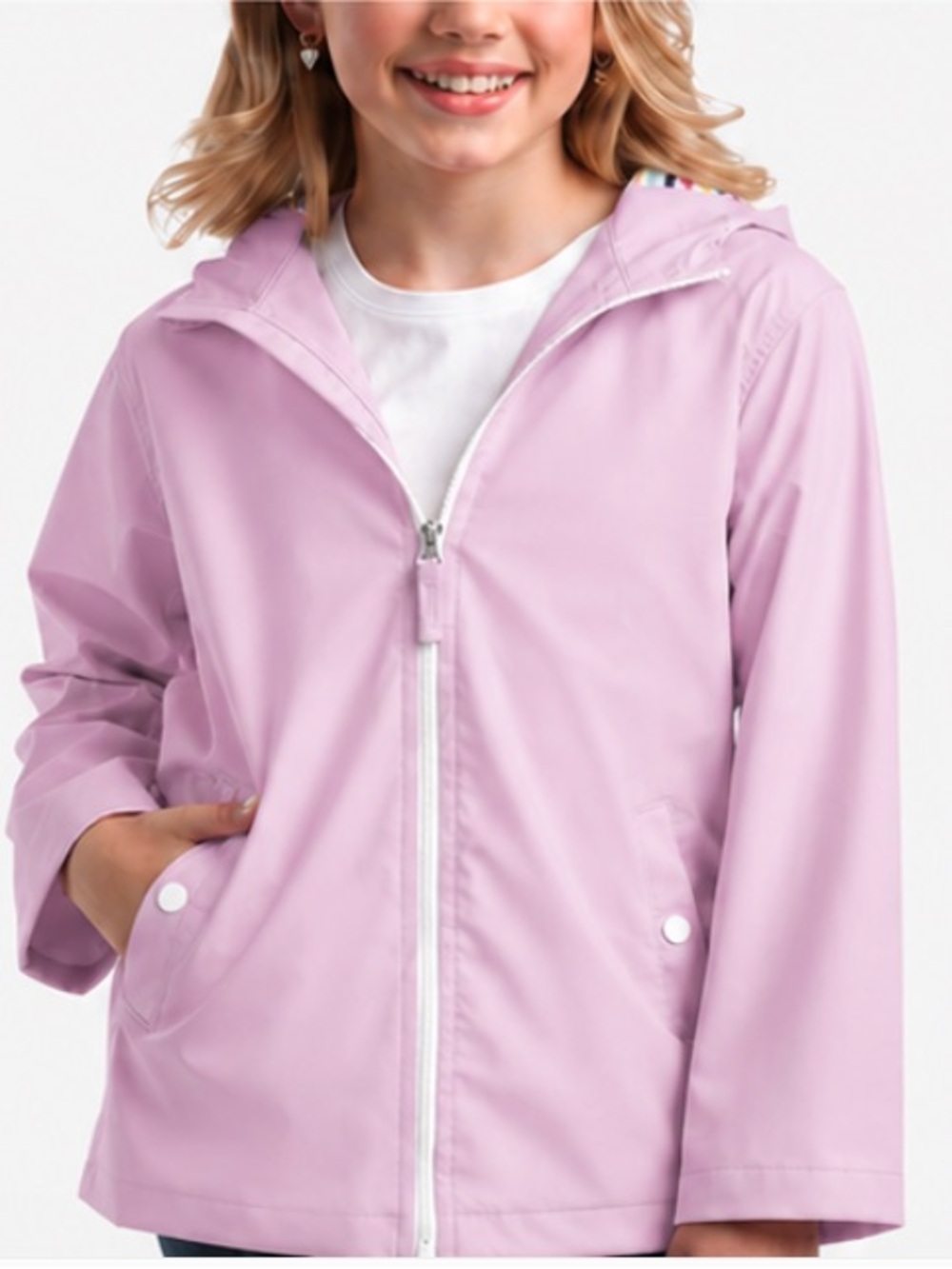 Pink Platinum Hooded Raincoat in Lilac